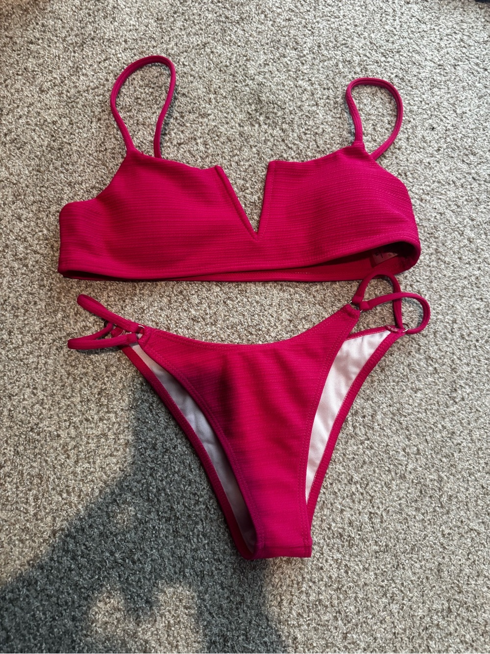 Women’s Hot Pink V-Neck Bikini Set